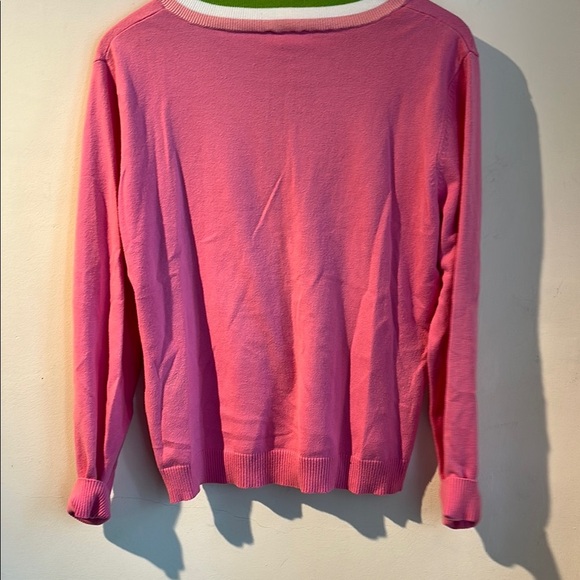 Vintage Lilly Pulitzer Pink V-Neck Sweater with Green Trim - Picture 5 of 7